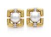 A Pair of 18 Karat Yellow Gold, Platinum, Mabe Pearl and Diamond Earclips, David Webb, 27.70 dwts.