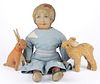 ANTIQUE / VINTAGE DOLL AND STUFFED ANIMALS, LOT OF THREE
