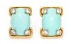 * A Pair of 18 Karat Yellow Gold, Platinum, Turquoise and Diamond Earclips, 19.30 dwts.