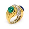 An 18 Karat Yellow Gold, Platinum, Emerald, Sapphire and Diamond Ring, David Webb, 16.00 dwts.