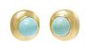 A Pair of 18 Karat Yellow Gold and Turquoise Earclips, David Webb, 32.60 dwts.