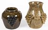 GEORGIA SIGNED "EDWIN MEADERS" (AMERICAN, 1921-2015) GRAPE MOTIF STONEWARE ARTICLES, LOT OF TWO