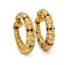 A Pair of 18 Karat Yellow Gold, Sapphire and Diamond Hoop Earclips, 26.10 dwts.