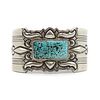 Gibson Nez - Navajo Silver and Turquoise Bracelet with Stamped Design c. 2000, size 6 (J15412)