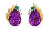 A Pair of Yellow Gold, Amethyst, Emerald and Diamond Earclips, 13.70 dwts.