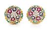 * A Pair of Bicolor Gold, Diamond and Multigem En Tremblant Earclips, 10.50 dwts.