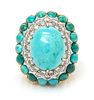 An 18 Karat Bicolor Gold, Turquoise and Diamond Ring, 20.00 dwts.