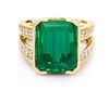 A Yellow Gold, Green Tourmaline and Diamond Ring, 11.30 dwts.