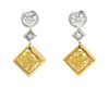 A Pair of Platinum, Yellow Gold, Yellow Diamond and Diamond Earrings, Micheal Beaudry, 9.20 dwts.