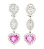 * A Pair of White Gold, Diamond and Pink Sapphire Pendant Earrings, 4.80 dwts.