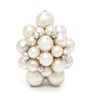 A White Gold, Cutured Pearl and Diamond Brooch, Seaman Schepps, 14.80 dwts.