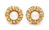 A Pair of 18 Karat Yellow Gold, Cultured Pearl and Diamond Earclips, Chanel, 10.50 dwts.