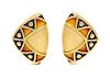 * A Pair of 18 Karat Yellow Gold and Polychrome Enamel Earclips, de Vroomen, 20.50 dwts.