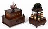 ASSORTED MAHOGANY SEWING BOXES / CONTAINERS, LOT OF TWO