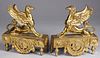 Pair of French brass griffin chenets