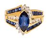 1.21 Carat Blue Sapphire, Diamond & 14kt Ring, Size: 4
