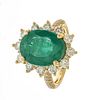 6.82ct Natural Emerald, Diamond, & 14kt Yellow Gold Ring, Size: 6.5, 6.37g