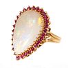 Opal Ring, Ruby Surround, 14K Yellow Gold, Size 6 1/4