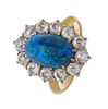 Black Opal And Diamond Ring, 14K Yellow Gold Ring, Size 4