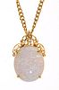 White Opal And 14K Yellow Gold Bezel Pendent On Chain L 17''