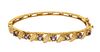 14K Yellow Gold Bangle Bracelet, 7 Amethysts C. 1960, W 2.5''