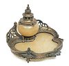 Victorian Bronze And Marble Inkwell C. 1880, H 5'' L 6''