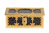 Leather And Gilt Ormolu Hinged Jewelry Chest C. 19th.c., H 3'' W 4'' L 8''