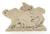 Prunareau (France) Art Deco Ceramic Sculpture, C. 1920, Bighorn Sheep, H 11.2'' W 3.5'' L 16''
