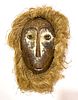 African Polychrome, Carved Wood And Raffia Mask, H 11", W 6", Lega- Congo