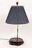 Asian Teakwood And Brass Lamp With Shade. H 26"