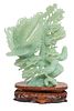 Asian Green Serpentine Carving, Birds In Foliage H 9'' W 7''
