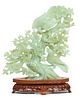 Green Serpentine Carving, Birds And Foliage H 9'' W 8.5''