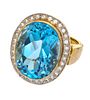 Blue Topaz, Diamond & 585 Yellow Gold Ring, 17g Size: 6.75