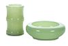Chinese Jade Glass Bowl & Vase, H 2.75'' Dia. 7.5'' 2 pcs