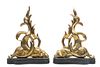 Dolphin Form Brass Fireplace Chenets H 22'' W 3.5'' L 16.5'' 1 Pair