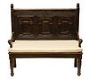 Carved Wood Bench, Lion Head Accents C. 1800, H 53'' L 58'' Depth 19''