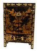 Chinese Black Lacquer Jin Painted Cabinet C. 18th.c., H 59'' W 40'' Depth 19''