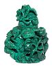 Chinese Malachite Carved Stone Censer With Lid C. 1950, H 8'' W 6''