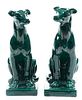 Italian Malachite Glazed Ceramic Hound Dogs, H 10.5'' W 3.75'' Depth 6.5'' 1 Pair