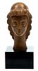 Numa Patlagean (Italian, 1888-1961) Art Deco Burgundian Stone Bust C. 1929, Sourire Intimee, H 16'' W 7''