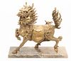 Tibetan Gilt Bronze Kylin Dragon, H 10", W 9.5"