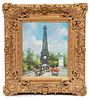20th Century Decorative Oil On Canvas, Eiffel Tower (Paris Street Scene), H 24'' W 20''