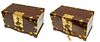 Chinese Brass Mounted Rosewood Lock Boxes, Pair, H 9", W 16"
