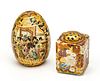 Japanese Sat Suma Porcelain Gold Decorated Censer And Ovoid Ornament 4", 7" 2 pcs