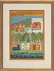 India, Rajput Tempera Painting On Paper, Krsna Adored By The Gopis Mewar Kalam, H 13.25'' W 9.25''