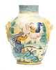 Italian Glazed Pottery Vase, Biblical Scenes, H 13.5'' Dia. 12''