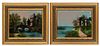 English Reverse Paintings On Glass, C. 1930, Landscape Scenes, H 16'' W 20'' 1 Pair