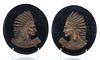 Native American Chief Portraits, Spelter On Wood C. 1900, H 6'' W 4''