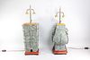 Pair Mid-Century Modern Archaic Chinese Style Bronze Lamps
