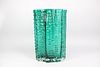 Mid Century Modern Green Textured Glass Vase, Abstract Shape